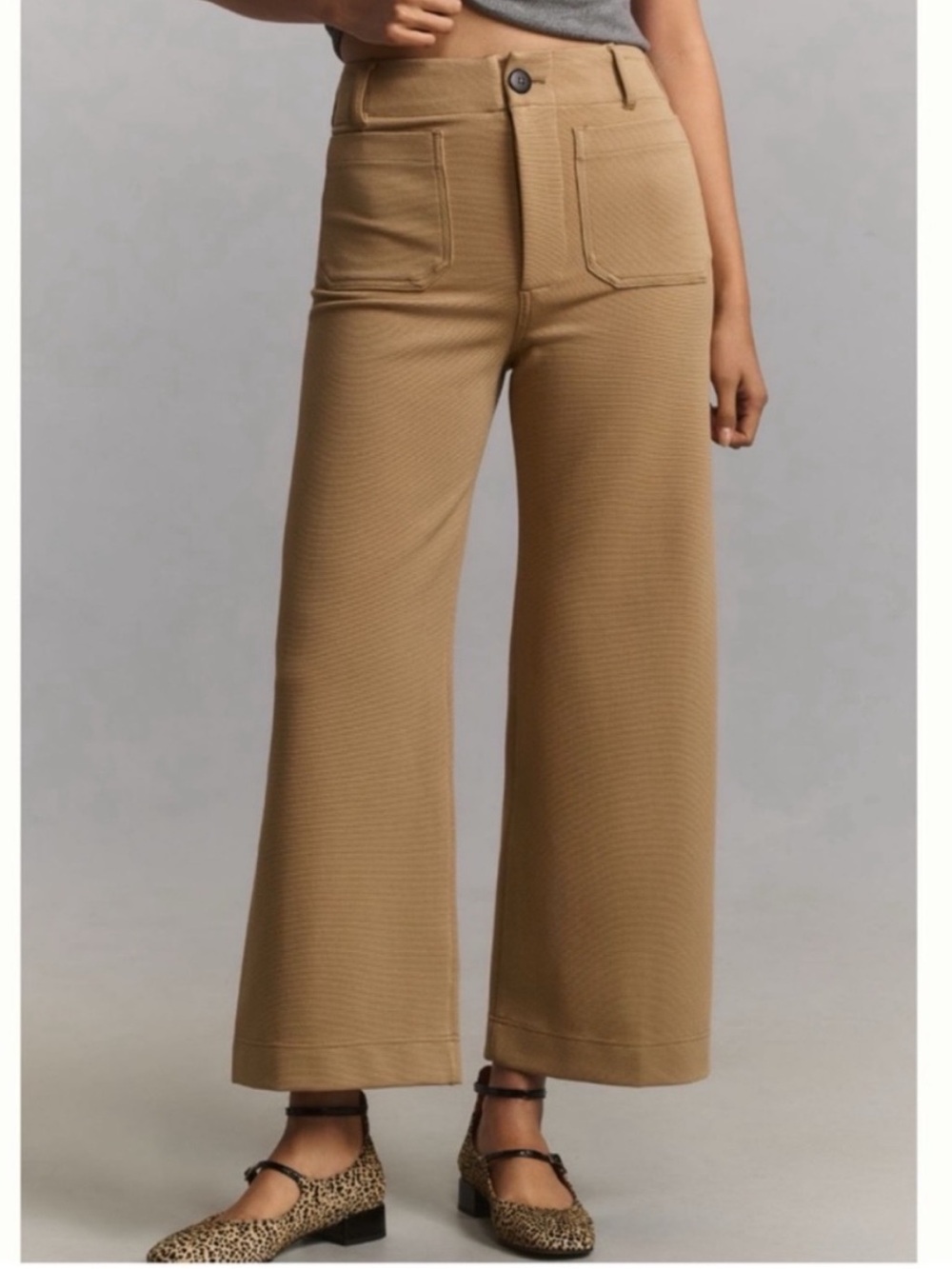 Maeve The Colette Wide-Leg High-Rise Cropped Pants — Camel